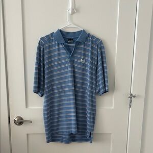 Under Armour Men's Golf Shirt - Blue and White Stripes